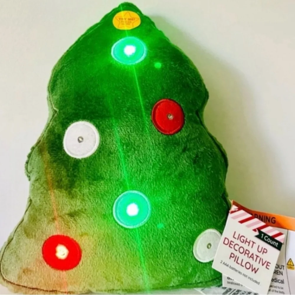 NEW! TWO (2) Bullseye Playground Christmas Tree Light Up Plush Throw Pillows-NWT